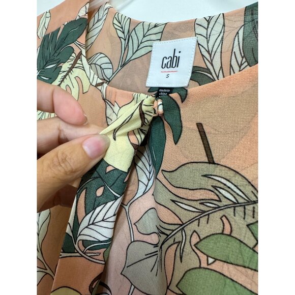 Cabi Blouse 5351 Tropical S Small Sleeveless Monstera Leaf Print Pink Green - Picture 9 of 10